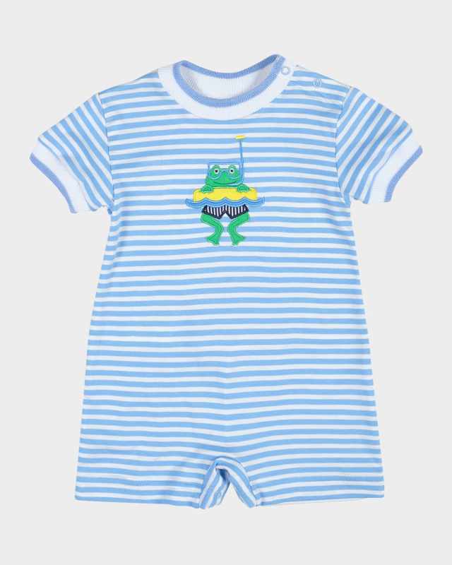 Boy's Frog Stripe Knit Shortalls, Size 3M-